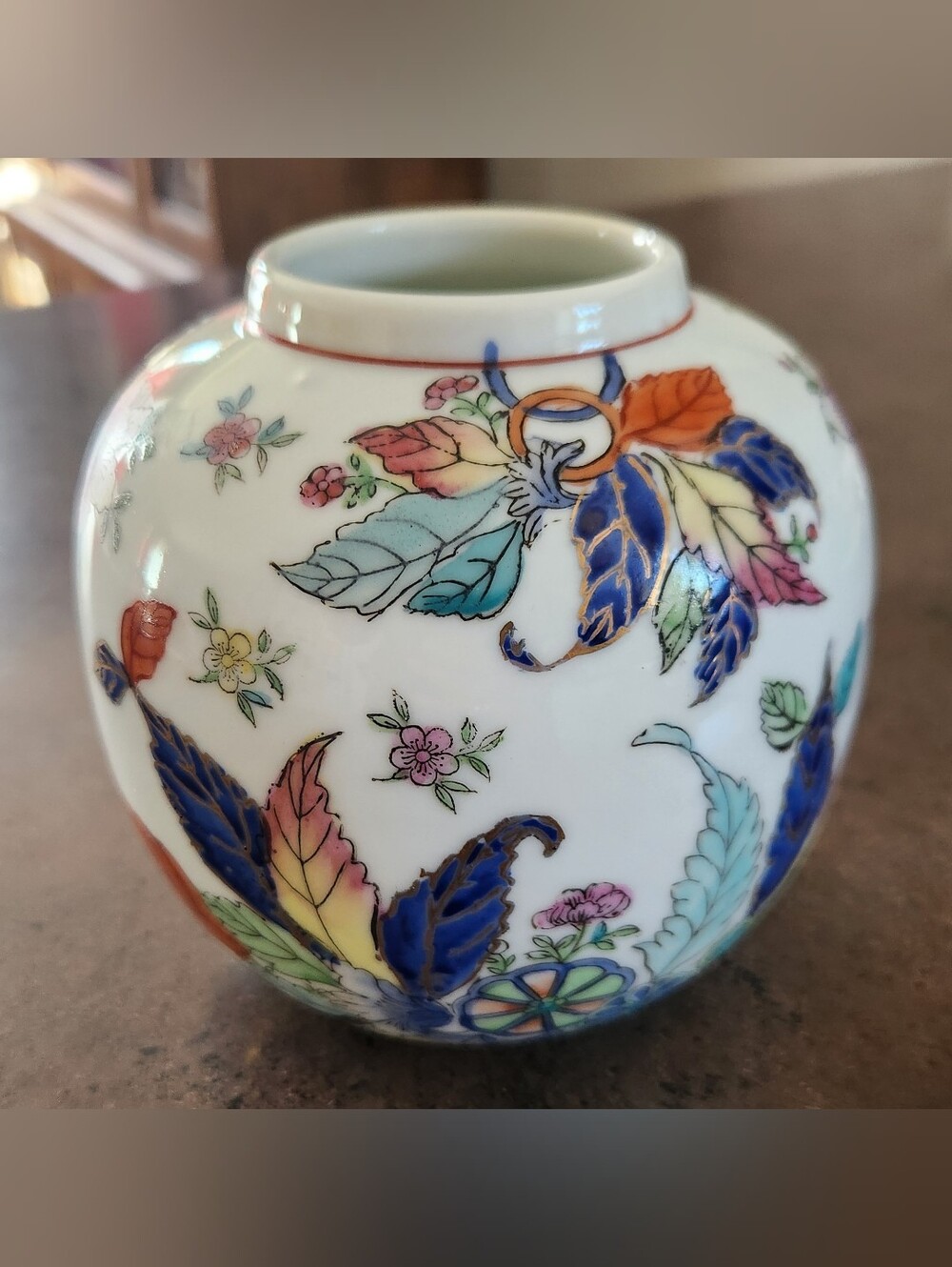 Vintage Tobacco Leaf Porcelain Vase Hand Painted Chinoiserie Early Famille Rose